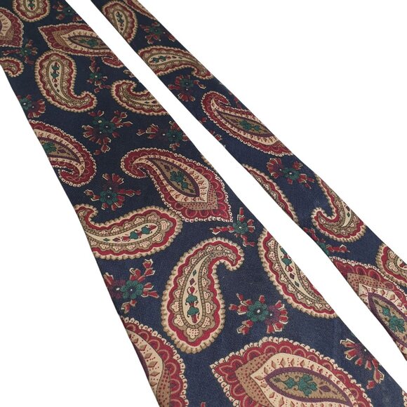 Louis Hebert Paris Paisley Pattern Silk Tie Navy Gold Red Green Mens Neckwear - Picture 2 of 5
